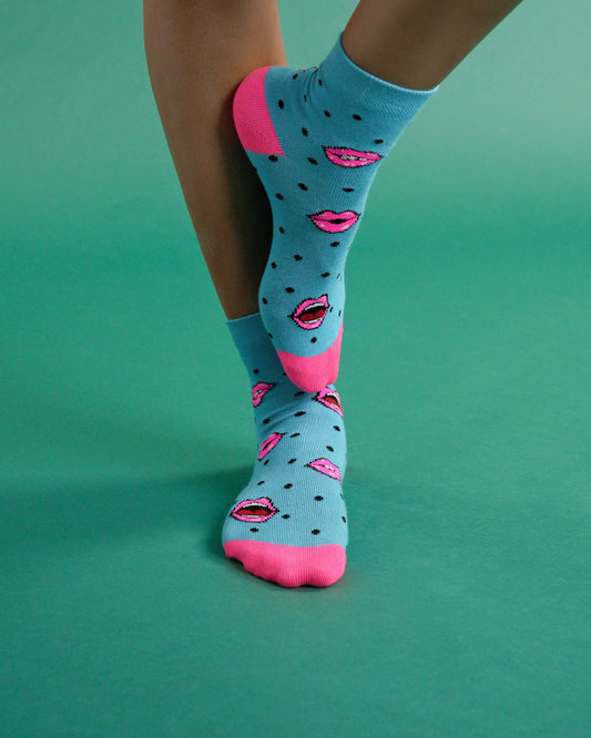 The Dots & Kisses Blue Socks